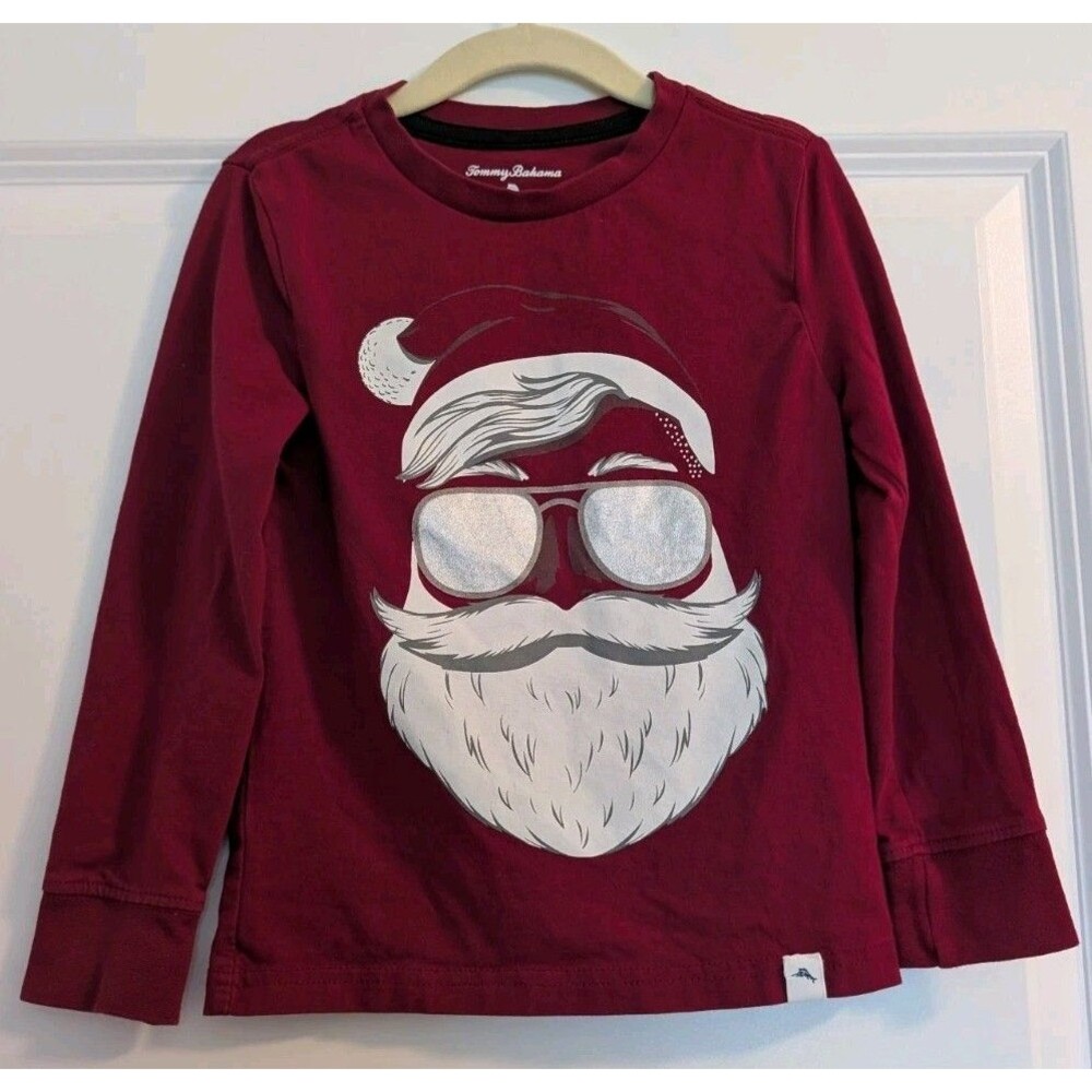 Tommy Bahama Boys Size XS 4 Kids Cool Santa Red Long Sleeve Christmas Shirt